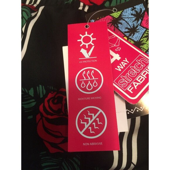 Surf Society mens Swim Trunk size Medium Black Stripe Roses Swim Short 7" inseam - Picture 6 of 9